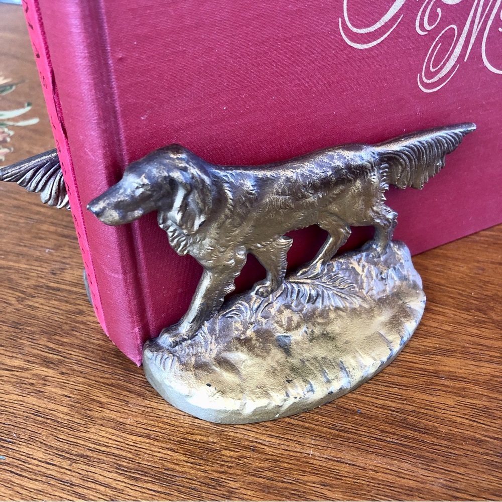 Vintage Solid Brass Spaniel Dog Head Bookends Set Hunting Hound Gold Decor